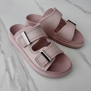 Alexander McQueen Womens Rubber Light Pink Hybrid Chunky Slides Sandals 38 7.5